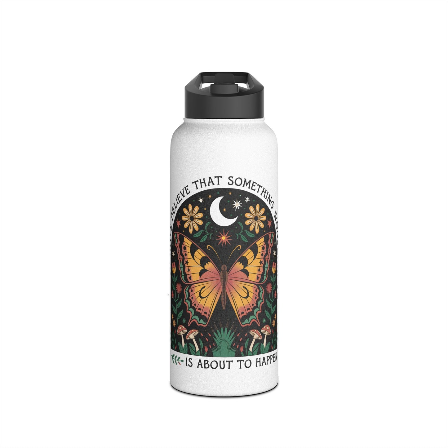 Inspirational Butterfly Water Bottle - Motivational Travel Mug for Outdoors, Hiking, Yoga, Fitness, Gift Idea