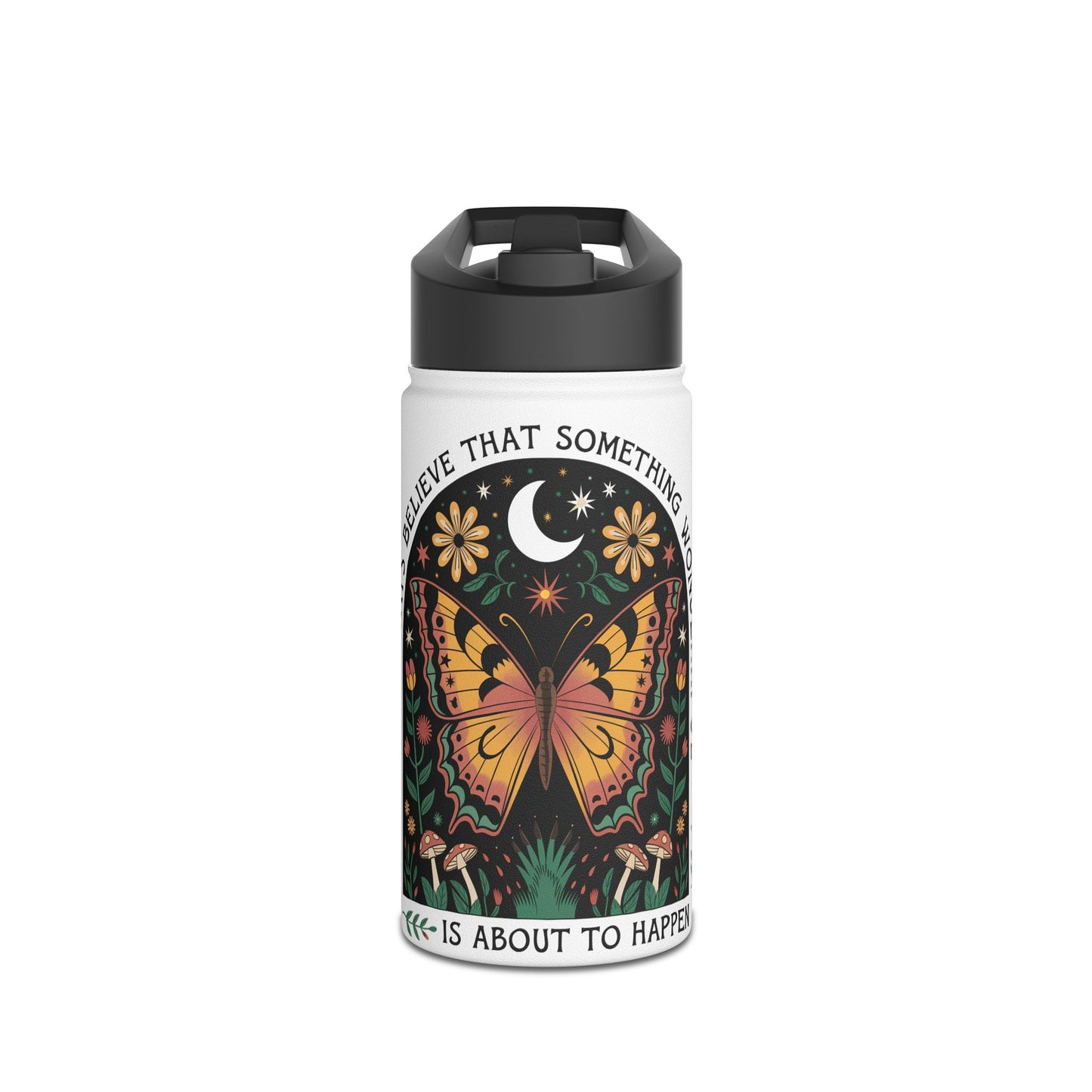 Inspirational Butterfly Water Bottle - Motivational Travel Mug for Outdoors, Hiking, Yoga, Fitness, Gift Idea