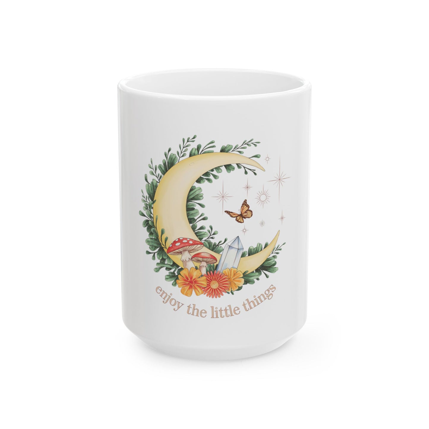 Ceramic Mug with 'Enjoy the Little Things' Design, Cozy Gift, Nature Lover's Mug, Inspirational Coffee Cup, Perfect for Home or Office