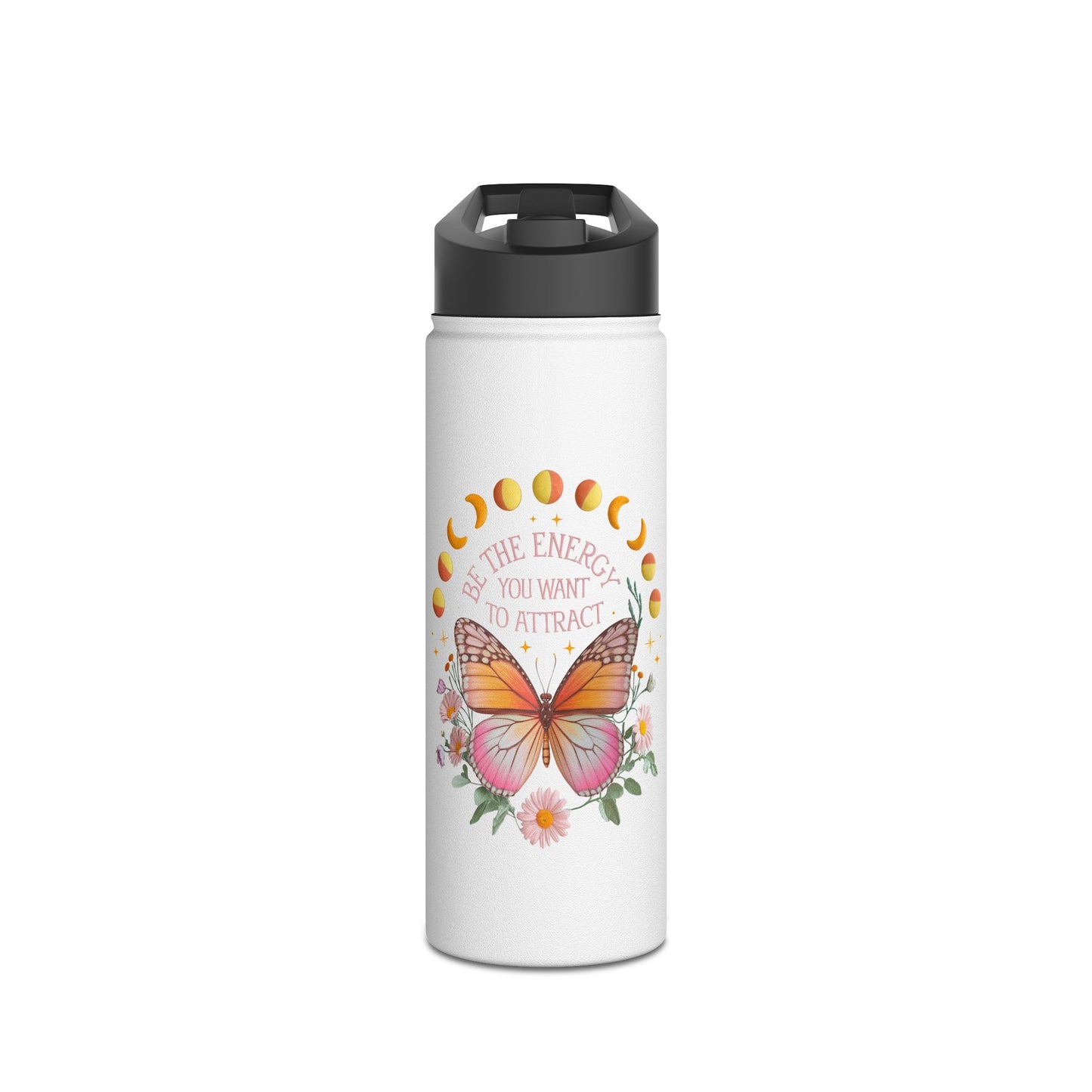 Inspirational Water Bottle, Eco-Friendly, Butterfly Design, Perfect Gift for Wellness, Yoga, Outdoors, Motivational Quote