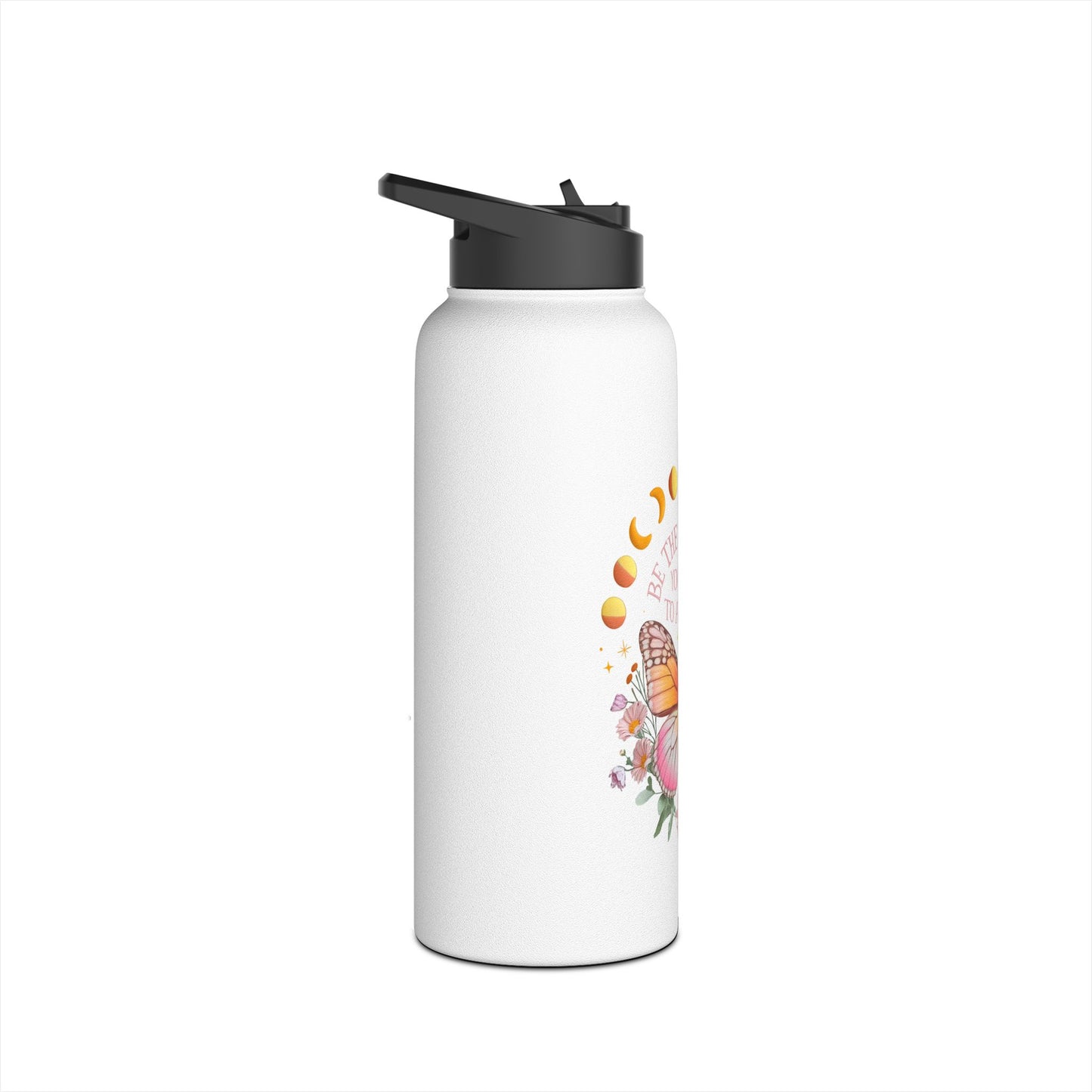 Inspirational Water Bottle, Eco-Friendly, Butterfly Design, Perfect Gift for Wellness, Yoga, Outdoors, Motivational Quote