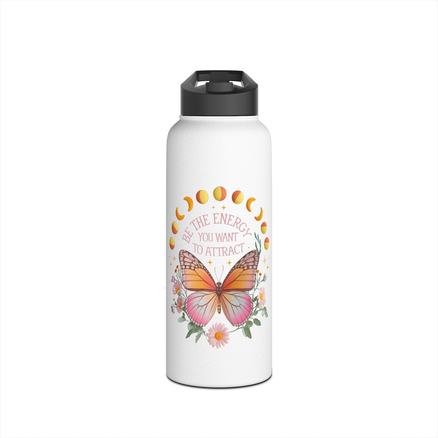 Inspirational Water Bottle, Eco-Friendly, Butterfly Design, Perfect Gift for Wellness, Yoga, Outdoors, Motivational Quote