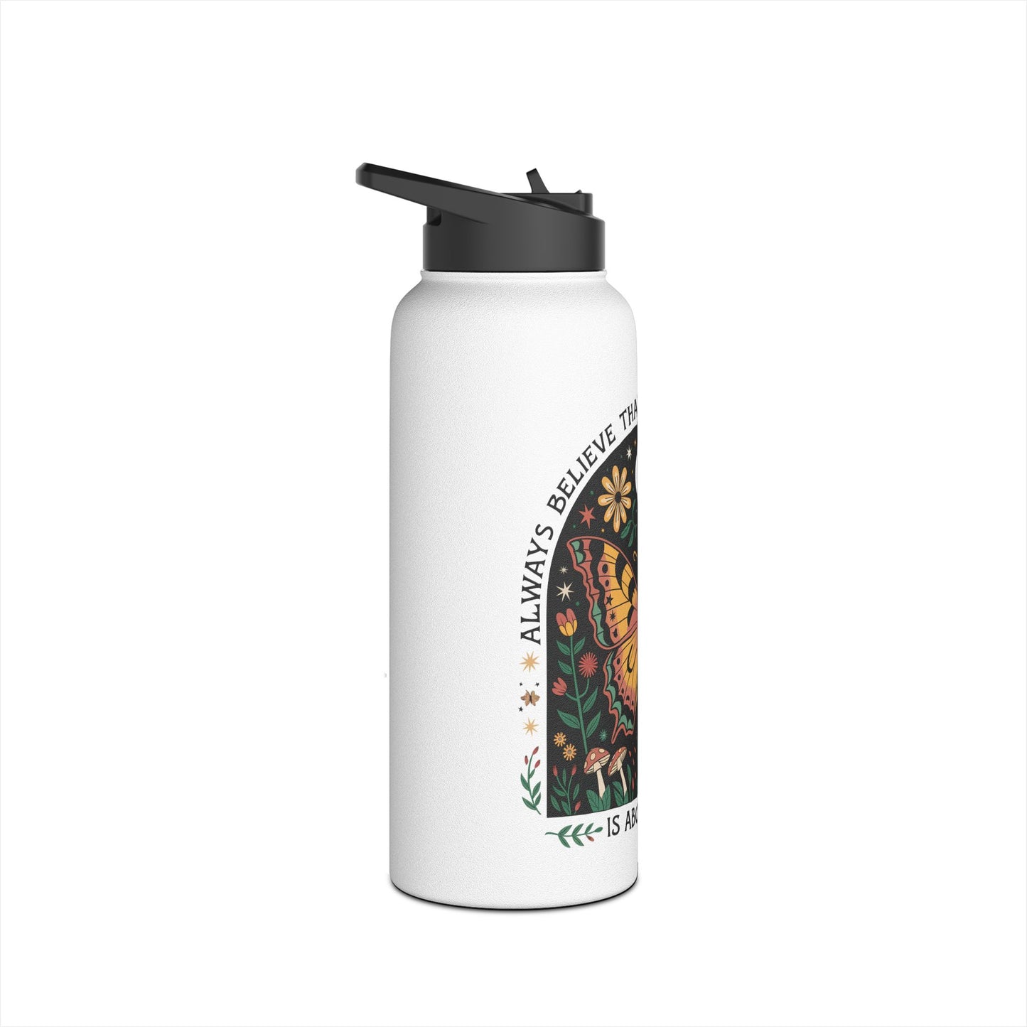 Inspirational Butterfly Water Bottle - Motivational Travel Mug for Outdoors, Hiking, Yoga, Fitness, Gift Idea