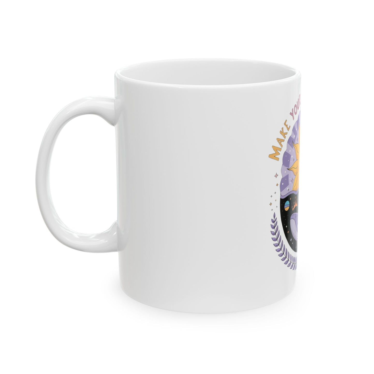 Dreamy Sun & Whale Ceramic Mug - Make Your Dreams Happen, Inspirational Gift, Coffee or Tea Lover, Unique Decor, Motivational