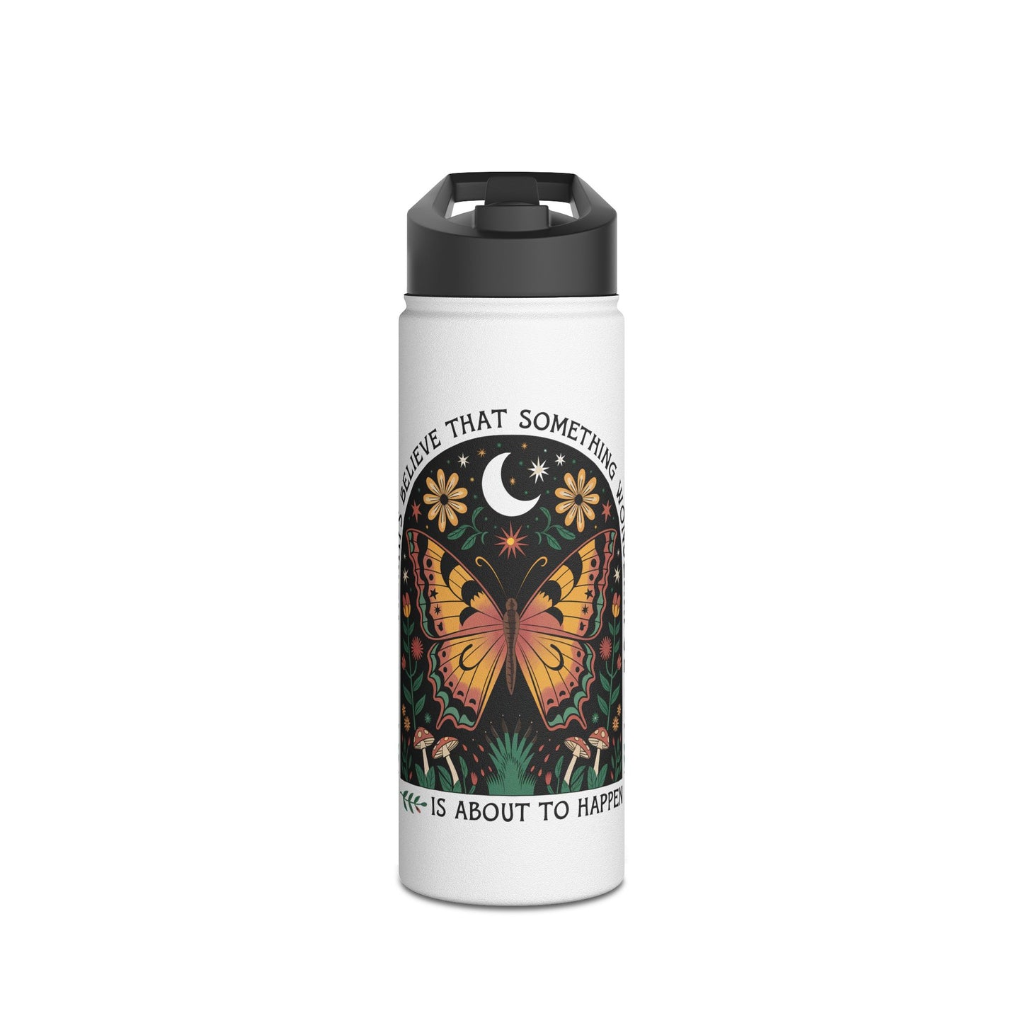 Inspirational Butterfly Water Bottle - Motivational Travel Mug for Outdoors, Hiking, Yoga, Fitness, Gift Idea