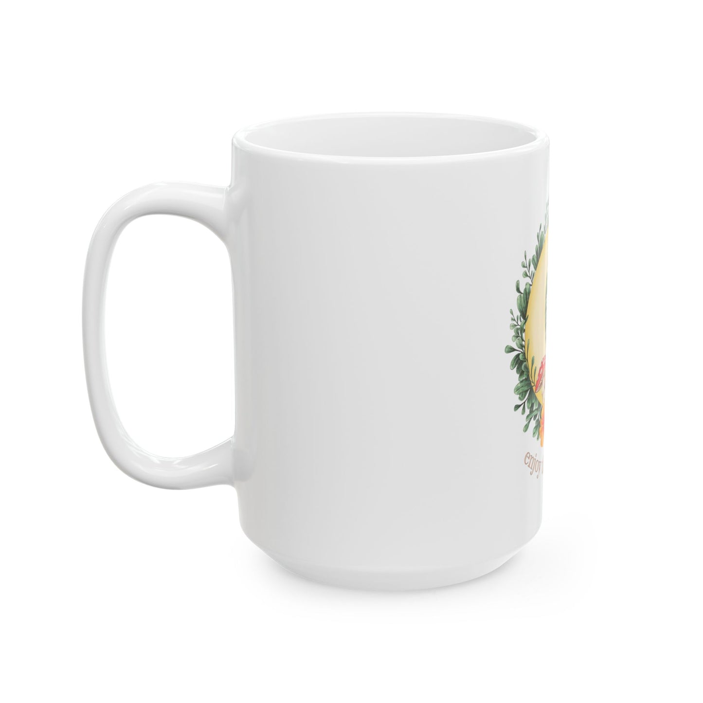 Ceramic Mug with 'Enjoy the Little Things' Design, Cozy Gift, Nature Lover's Mug, Inspirational Coffee Cup, Perfect for Home or Office