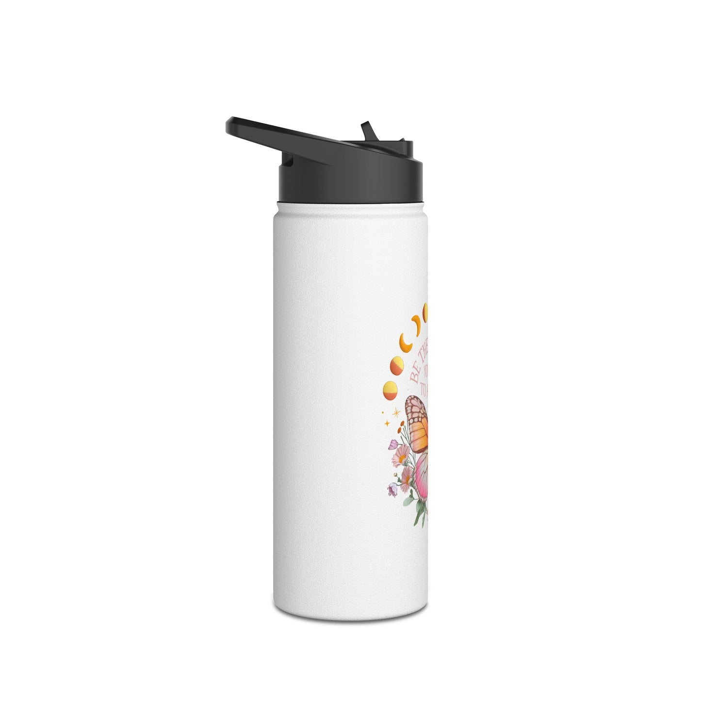 Inspirational Water Bottle, Eco-Friendly, Butterfly Design, Perfect Gift for Wellness, Yoga, Outdoors, Motivational Quote