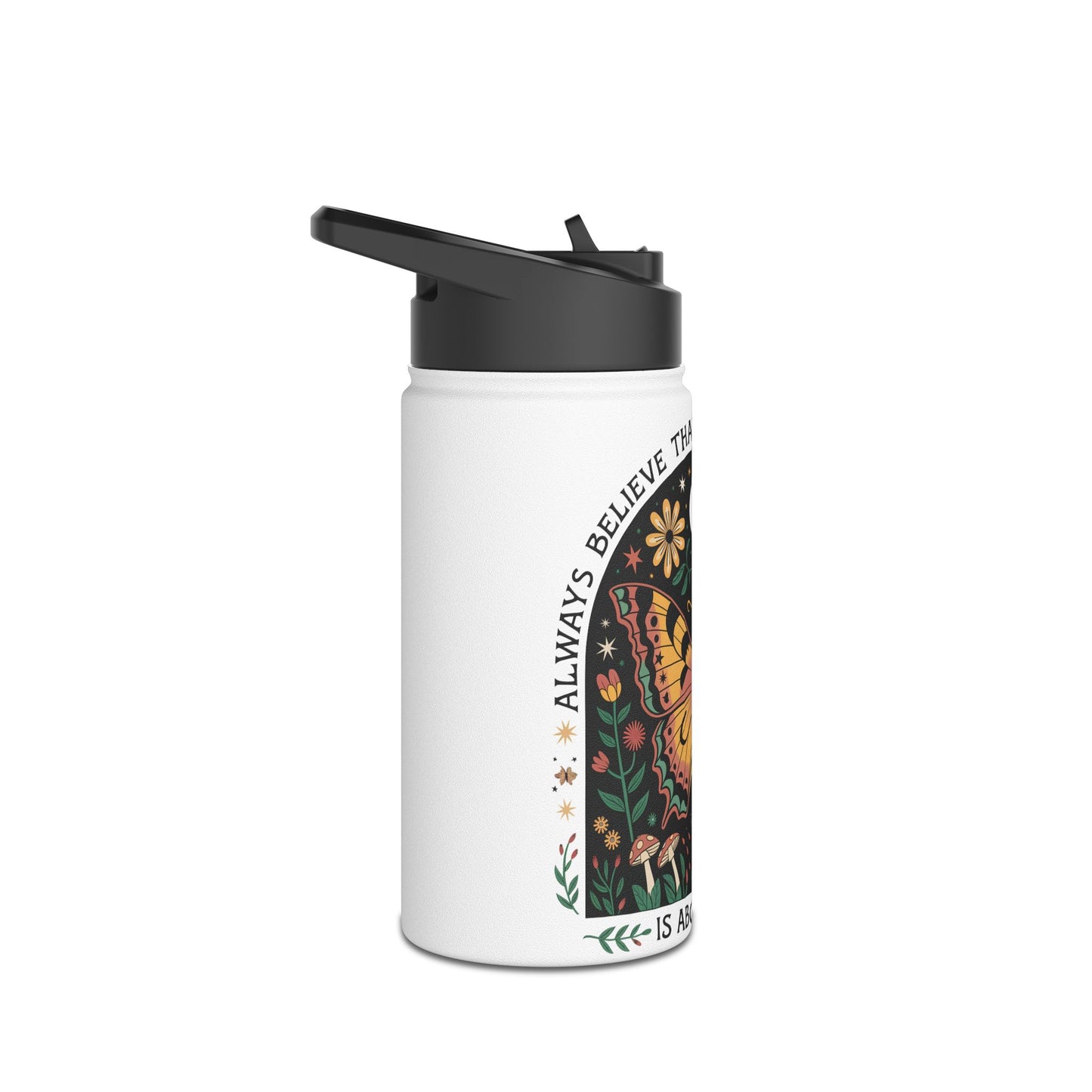 Inspirational Butterfly Water Bottle - Motivational Travel Mug for Outdoors, Hiking, Yoga, Fitness, Gift Idea