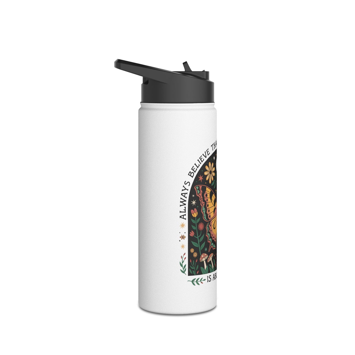 Inspirational Butterfly Water Bottle - Motivational Travel Mug for Outdoors, Hiking, Yoga, Fitness, Gift Idea