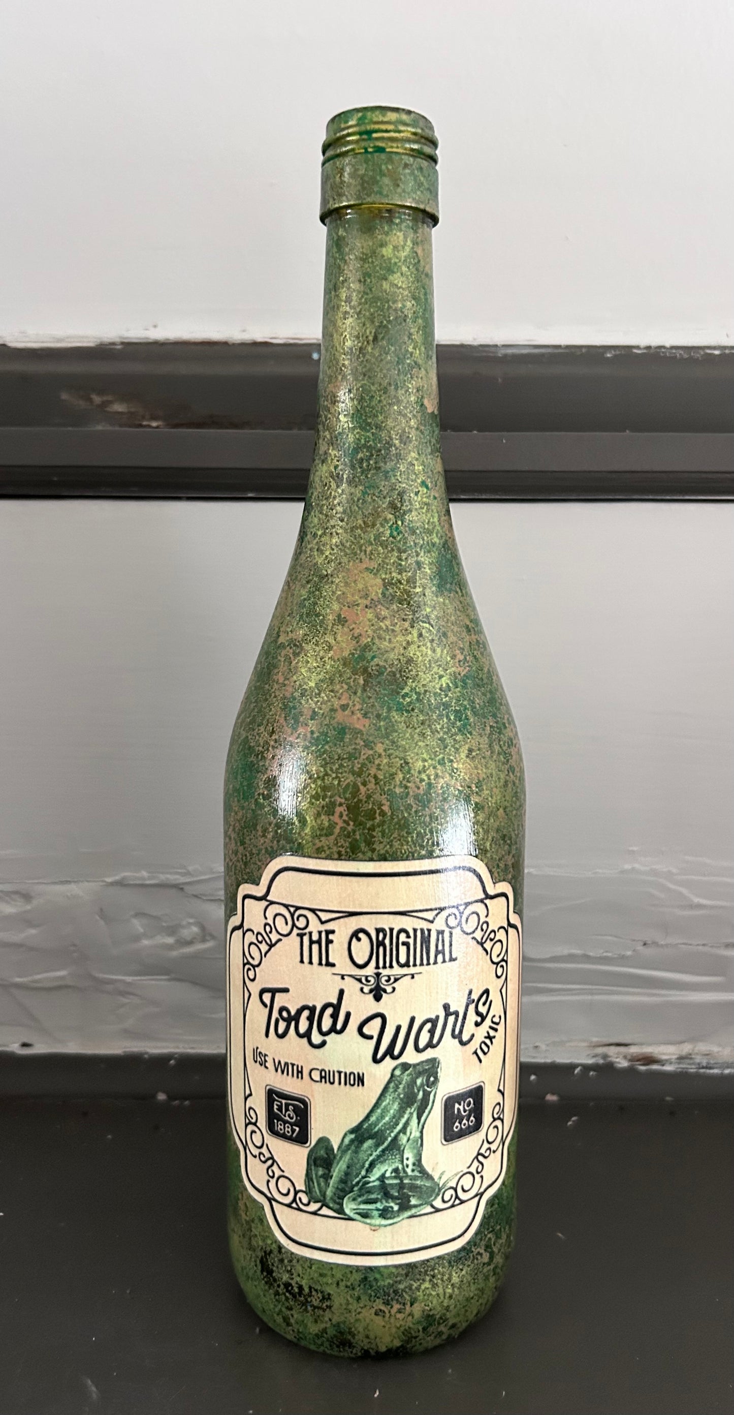 Hand painted decorative Toad Warts bottle