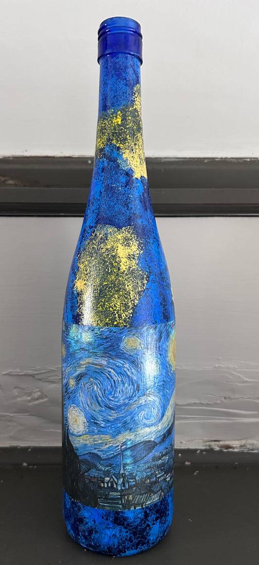 Van Gogh Starry Night inspired decorative bottle