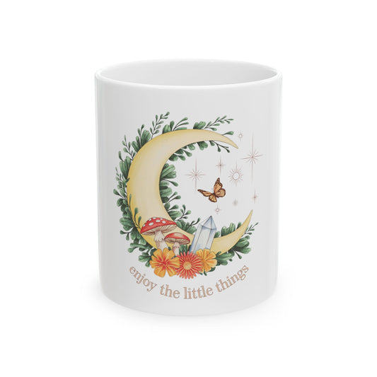 Ceramic Mug with 'Enjoy the Little Things' Design, Cozy Gift, Nature Lover's Mug, Inspirational Coffee Cup, Perfect for Home or Office