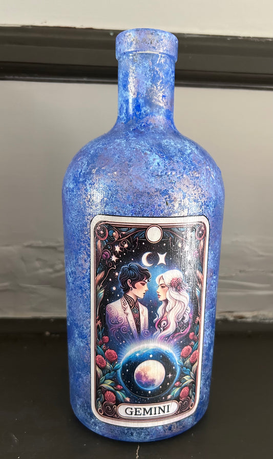 Hand painted decorative zodiac bottle Gemini