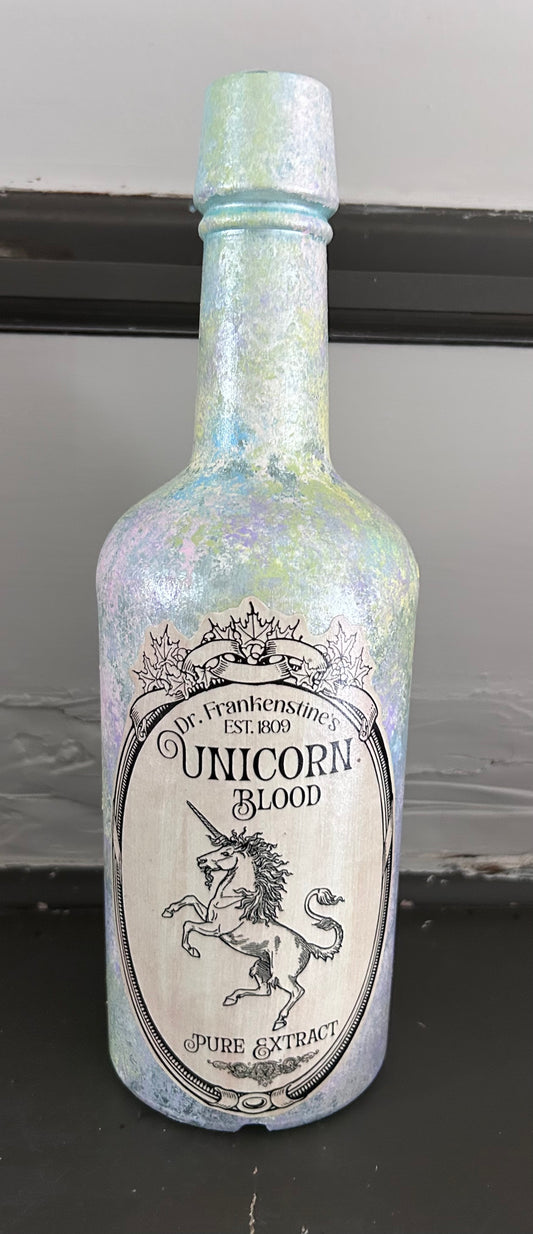 Hand painted decorative Unicorn Blood bottle