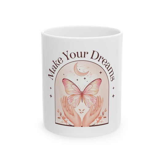 Dream Big Ceramic Mug | Inspirational Coffee Cup | Gift for Dreamers, Motivational Mug, Butterfly Decor, Office or Home Use