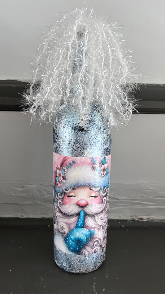 Hand painted decorative pastel Santa Claus bottle